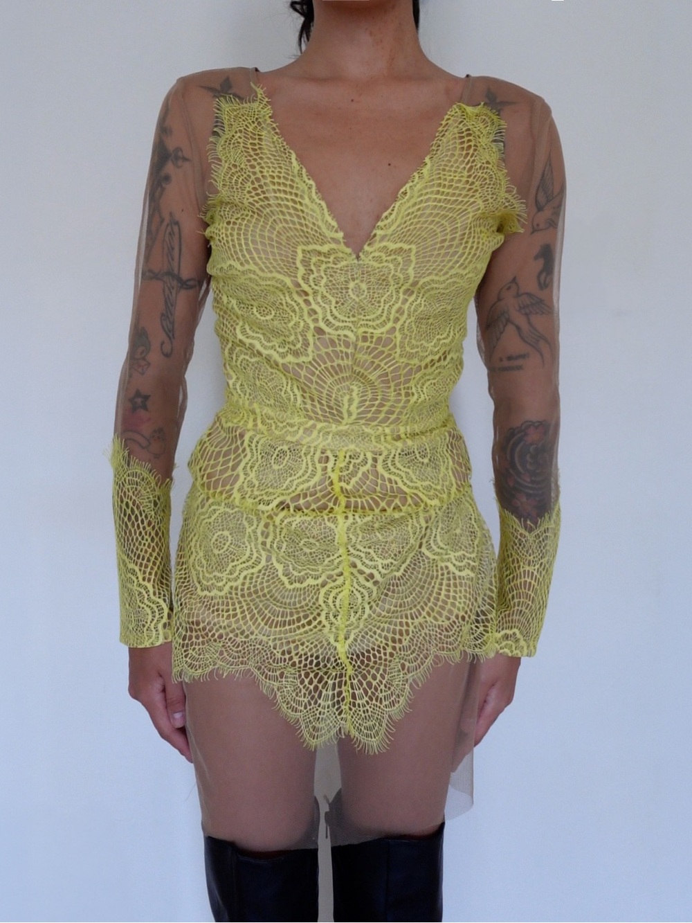 For Love and Lemons Yellow Sheer Dress